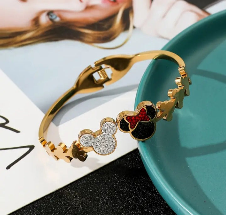 Stainless steel 18k gold plated mickey mouse bracelet