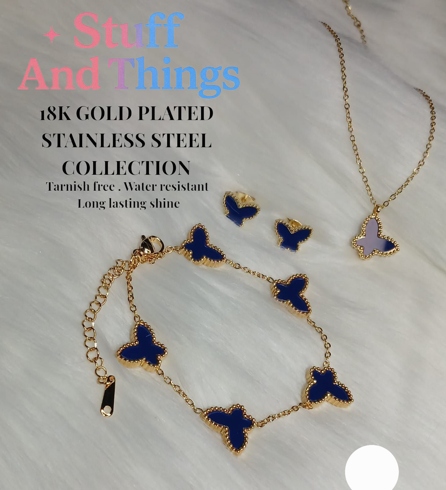 4PCS Stainless Steel Double-Sided Butterfly Necklace Bracelet Earrings Set, Elegant Style, 18K Gold Plated Accessories, Women's Jewelry Set, Multiple Colors.