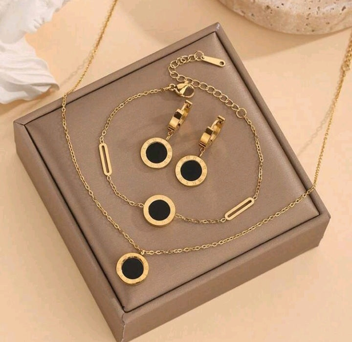 4pcs/Set Stainless Steel & Acrylic Roman Numeral Charm Necklace, Bracelet And Earring Set, Fashion Jewelry For Women