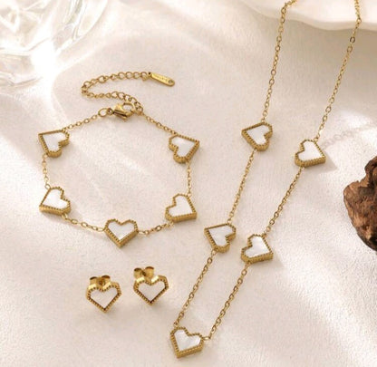 4pcs Luxury Stainless Steel Heart-Shaped Jewelry Set Including Bracelet, Necklace & Earrings