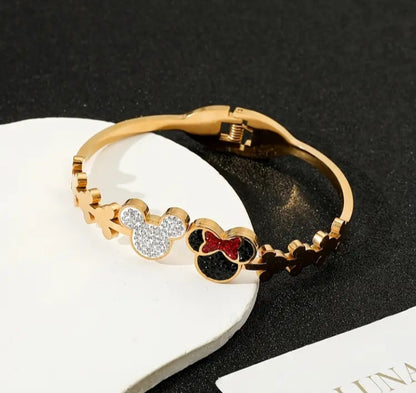 Stainless steel 18k gold plated mickey mouse bracelet