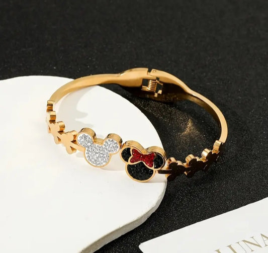 Stainless steel 18k gold plated mickey mouse bracelet