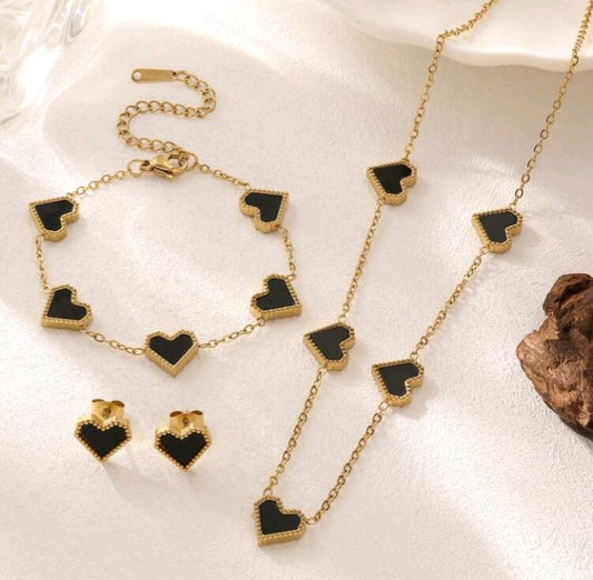 4pcs Luxury Stainless Steel Heart-Shaped Jewelry Set Including Bracelet, Necklace & Earrings