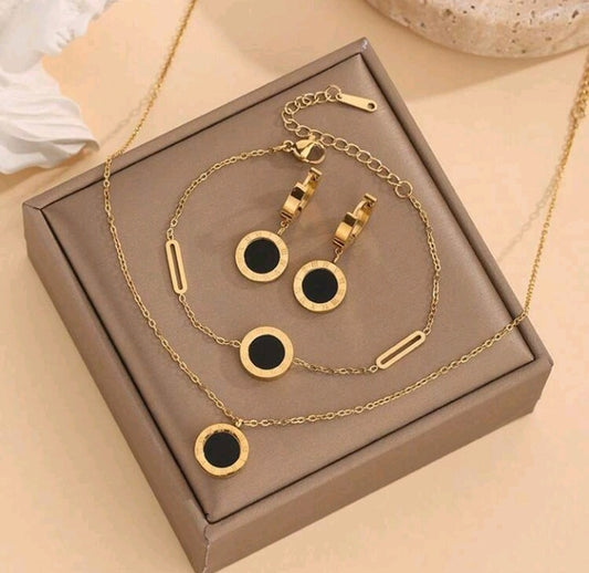 4pcs/Set Stainless Steel & Acrylic Roman Numeral Charm Necklace, Bracelet And Earring Set, Fashion Jewelry For Women